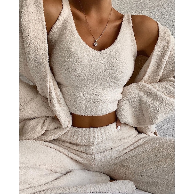 Women's Active Streetwear Pants Sets Bolero Top Sleeveless V Neck Plain Outdoor Vacation Daily White Pink Blue Fall Regular Fit4