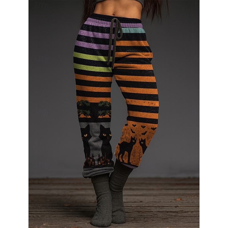 Women's Skinny Vacation Vintage Fashion Ankle-Length High WaistPantsHalloween Halloween Drawstring Patchwork Elastic Waistband Stretchy Formal Vacation Street Black Grey Dark Brown Light Grey Orange4