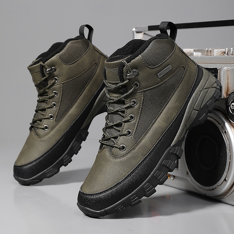 Men's Olive Green Ankle Hiking Boots with Rugged Traction Sole, Lightweight Outdoor Work and Trekking Shoes for Men2