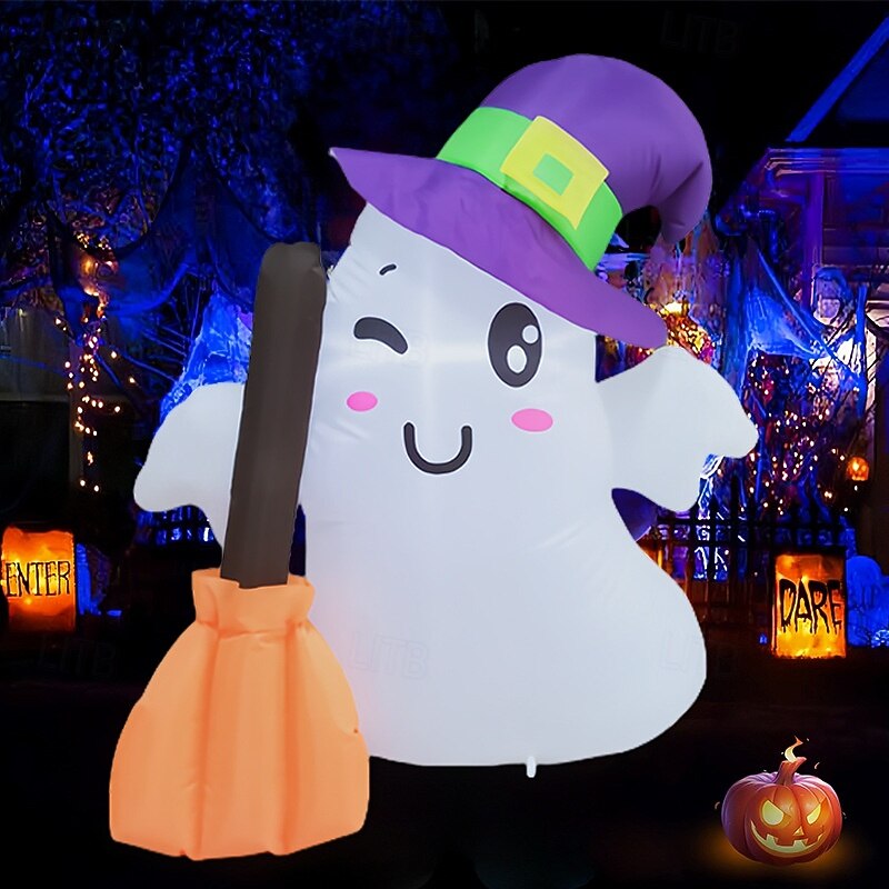 1 Pc 1.2M/4FT Halloween Magic Hat Ghost Broom LED Inflatable Air Model Indoor and Outdoor Courtyard Garden Party Atmosphere Decorative Light EU/US/UK/AU Plug4