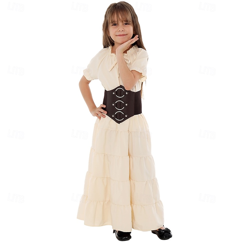 Retro Vintage Medieval Renaissance Waist Belt Tunic Dress Pirate Viking Fancy Dress Girls' Viking Pirate Halloween Carnival Performance Party LARP Kid's Dress Belt