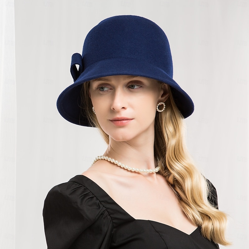 Hats 100% Wool Bucket Hat Fedora Hat Wedding Tea Party Elegant Retro With Bowknot Headpiece Headwear2