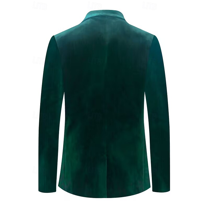 Men's Business Wedding Party Casual Velvet Suits Notch Lapel Black Burgundy Formal Solid Colored Fall Winter Slim Fit Single Breasted Two-buttons2