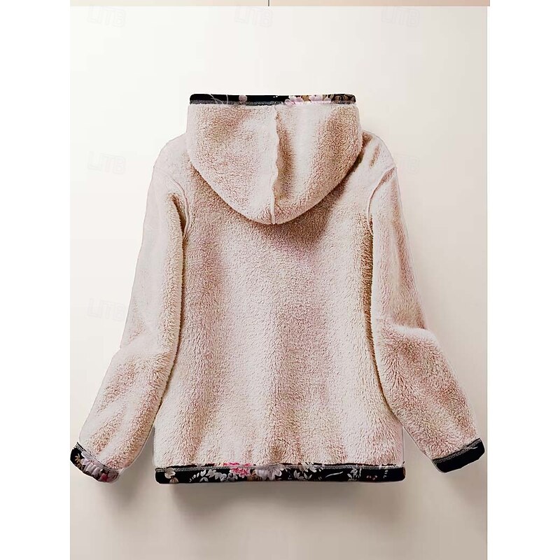 Women's Zip Up Hoodies Floral Graphic Geometric Warm Active Vintage Long Sleeve Hooded Regular Tops Home Work Dailywear Zip Up Patchwork Zipper Black Spring Fall Winter3