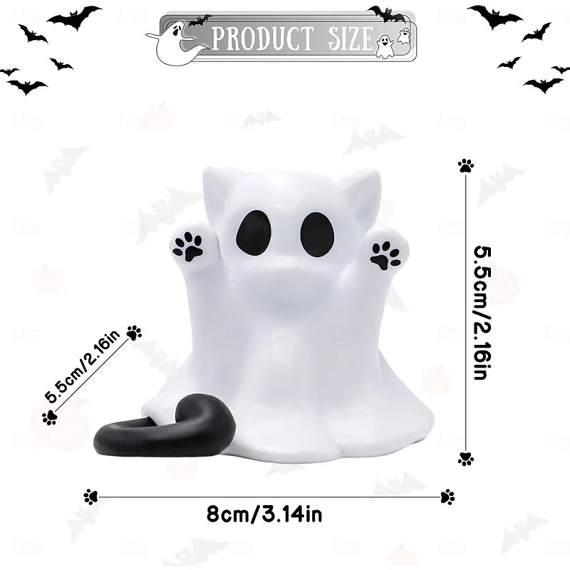 Halloween Cute Ghost Cat Statue Decoration Spooky Figurines Desk Ornament Decorations Cartoon Mini Spooky Halloween Unique Cat Ghost Figurines4