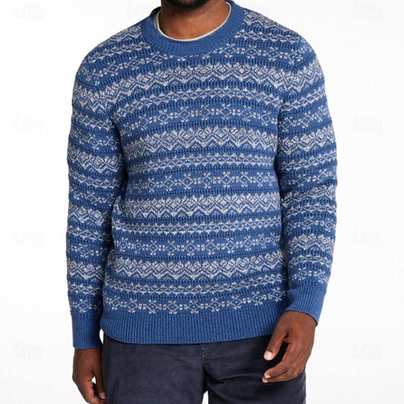 Christmas Men's Geometic Fair isle Sweater Pullover Sweater Jumper Knitwear Crewneck Casual Vacation Daily 3D Print Keep Warm Long Sleeve Spring Fall Winter Black Blue Brown4
