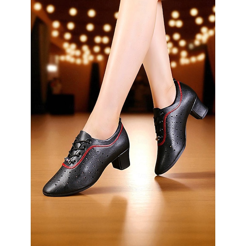 Women's Gold Lace-Up Dance Shoes - Comfortable Low Block Heel Jazz and Ballroom Practice Shoes for Performance and Training2