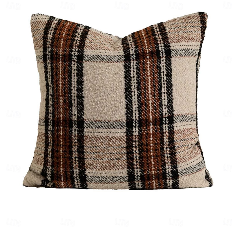 Nordic Christmas Style Beige and Brown Plaid Throw Pillow, Decorative Cushion for Living Room, Bedroom, Lumbar Pillow, Pumpkin Accent Pillow2