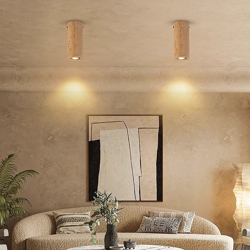 Ceiling Light Stone Flush Mount Ceiling Light Fixture for Bedroom Living Room Hallway Kitchen, Modern Drum Lamp Close to Ceiling 110-240V