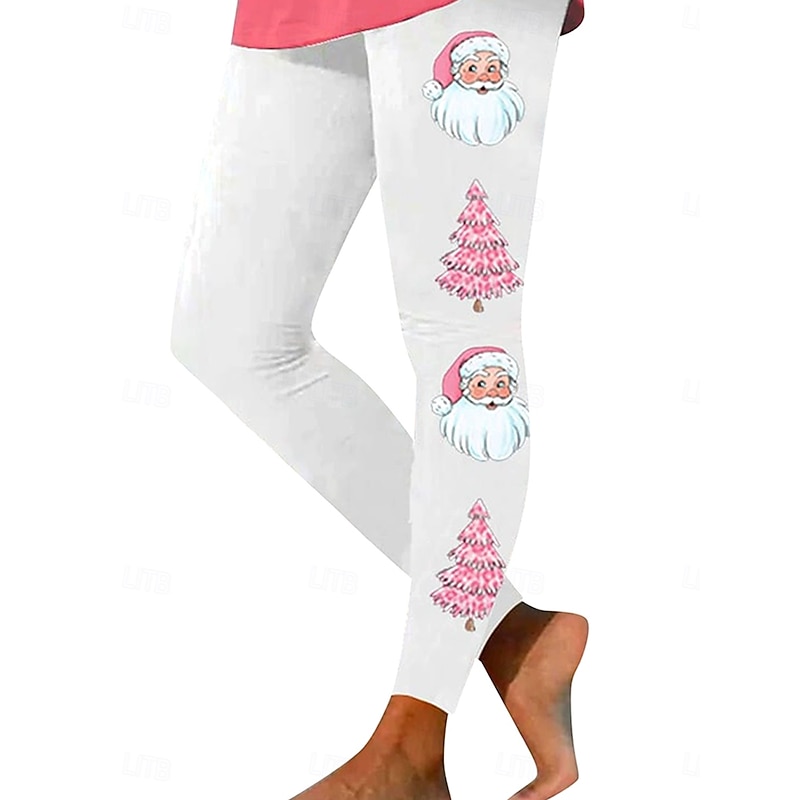 Women's Leggings Vacation Vintage Fashion Full Length High WaistPantsUgly Christmas Graphic Christmas Printing Soft Breathable High Elasticity Vacation Street Causal Black Green Pinky White+Pink Fall2