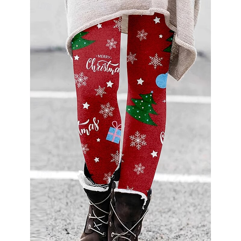 Women's Slacks Leggings Cozy Leggings Vacation Vintage Streetwear Full Length NaturalPantsUgly Christmas Graphic Snowflake Christmas Elastic Waist Print Comfy Outdoor Comfortable Stretchy Outdoor