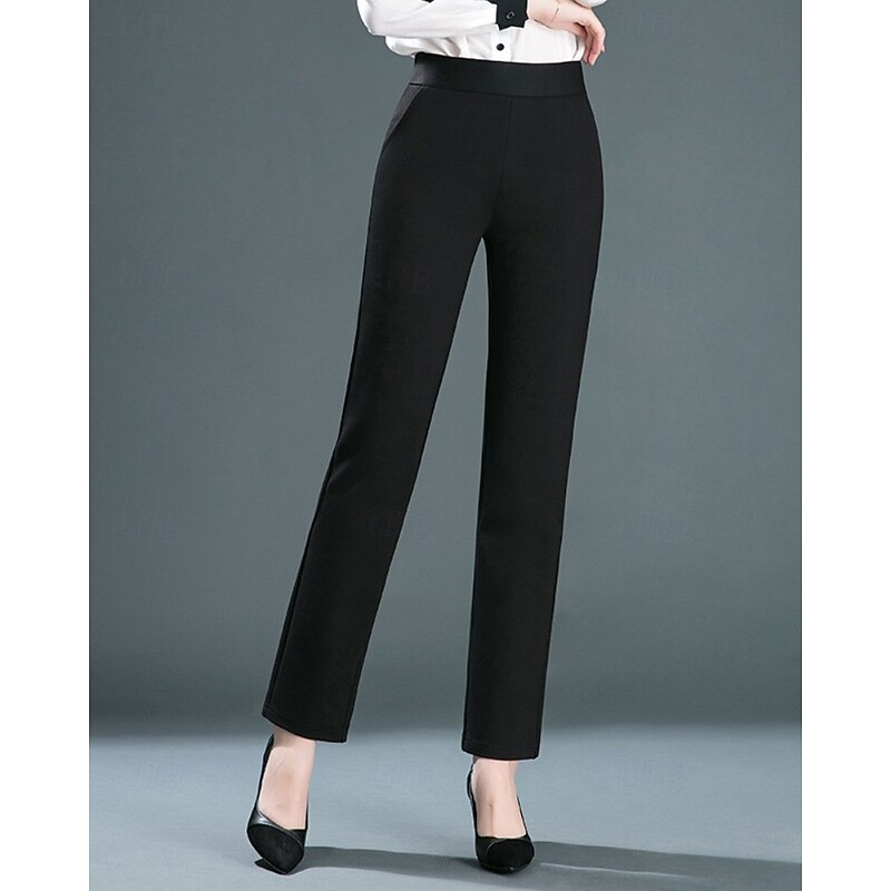 Women's Chinos Straight Vacation Vintage Streetwear Full Length Medium Waist Plain Pocket Elastic Waist Comfortable Micro-elastic Outdoor Vacation Daily Camel Black Dark Navy Khaki Spring Fall Winter4