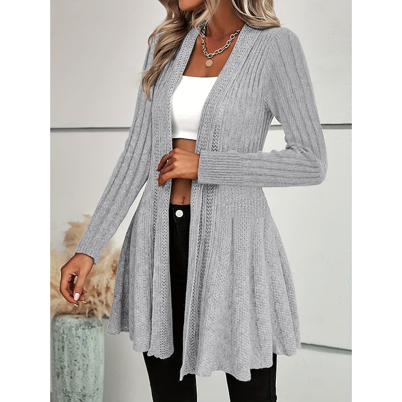 Women's Sweater Cardigan Elegant Fashion Streetwear Pure Color Open Front Knitted Long Sleeve Long Tops Knit Outdoor Daily Weekend White Green Spring Fall