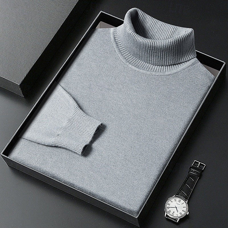 Men's Sweater Pullover Sweater Jumper Ribbed Knit Regular Tops Knitted Slim Fit Plain Turtleneck Knitwear Contemporary Casual Daily Wear Clothing Apparel Fall Winter Camel Black M L XL