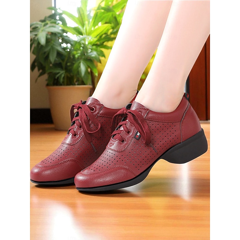 Women's White Leather Lace-Up Dance Shoes - Breathable Professional Jazz Sneakers for Ballroom Practice and Performance3