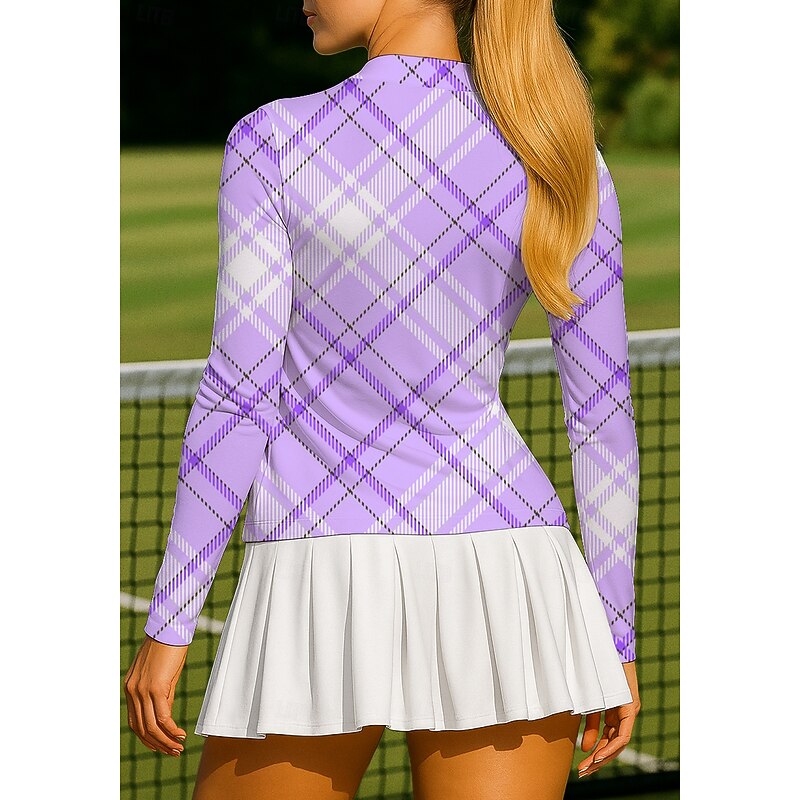 Women's Geometric Plaid Checkered Plaid / Check Checkered / Gingham Tops Sport Shirt Tennis Shirt Tennis Top Long Sleeve Zipper Floral UPF50+ UV Resistant High Elasticity Moisture Wicking Breathable2