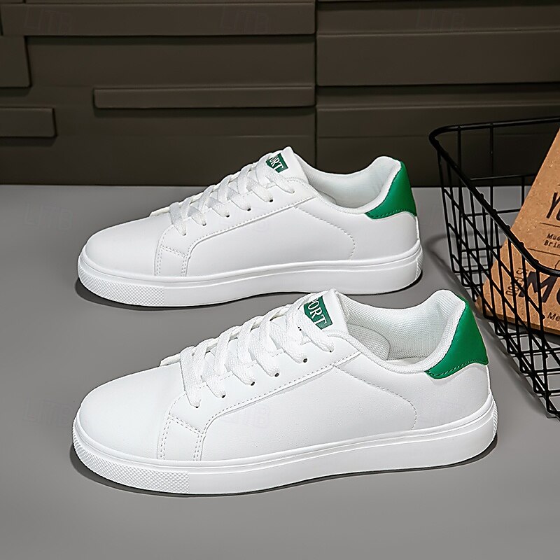 Men's White Minimalist Sneakers – Lightweight Lace-Up Low Top Sport Shoes for Travel, Gym and Casual Outfits3