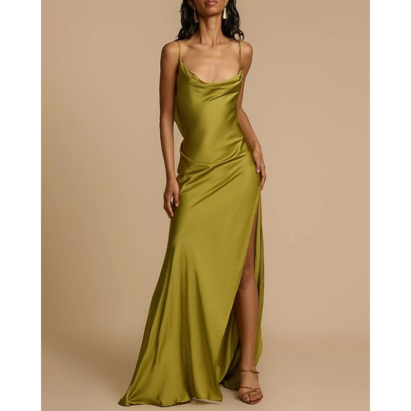Women's Long Dress Maxi Dress Party Dress Cocktail Dress Satin Dress Slip Dress Fashion Modern Party Special Occasion Evening Party Regular Fit Plain Sleeveless Straps Green Spring Fall2