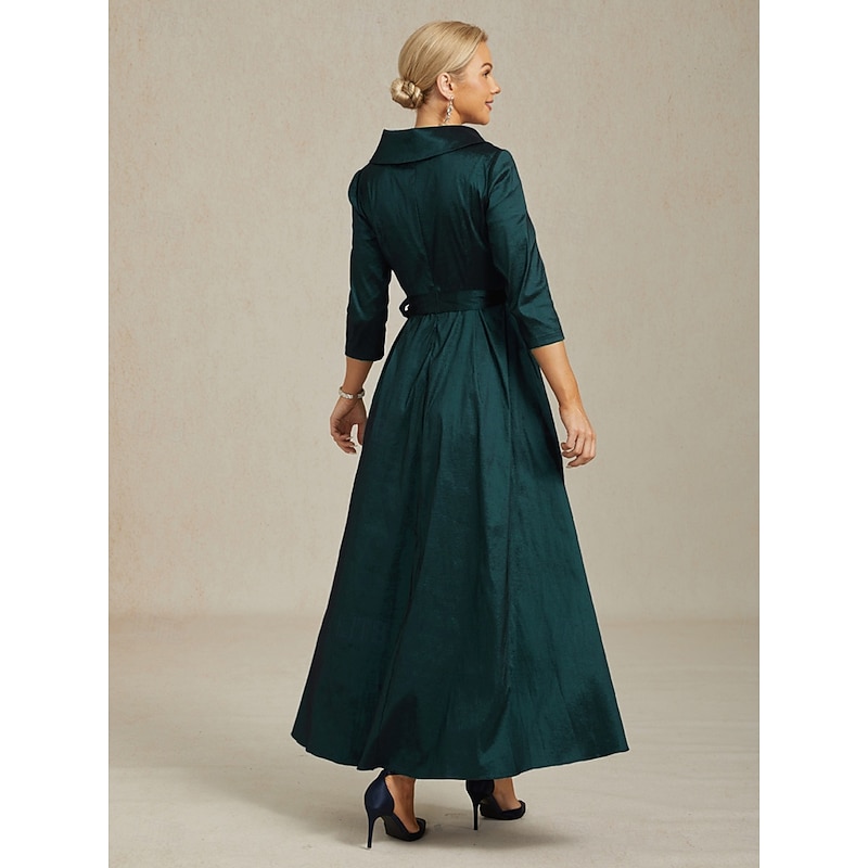Women's Maxi long Dress Party Dress Elegant Vintage Regular Fit Solid Color 3/4 Length Sleeve V Neck Emerald Green Fall Winter2