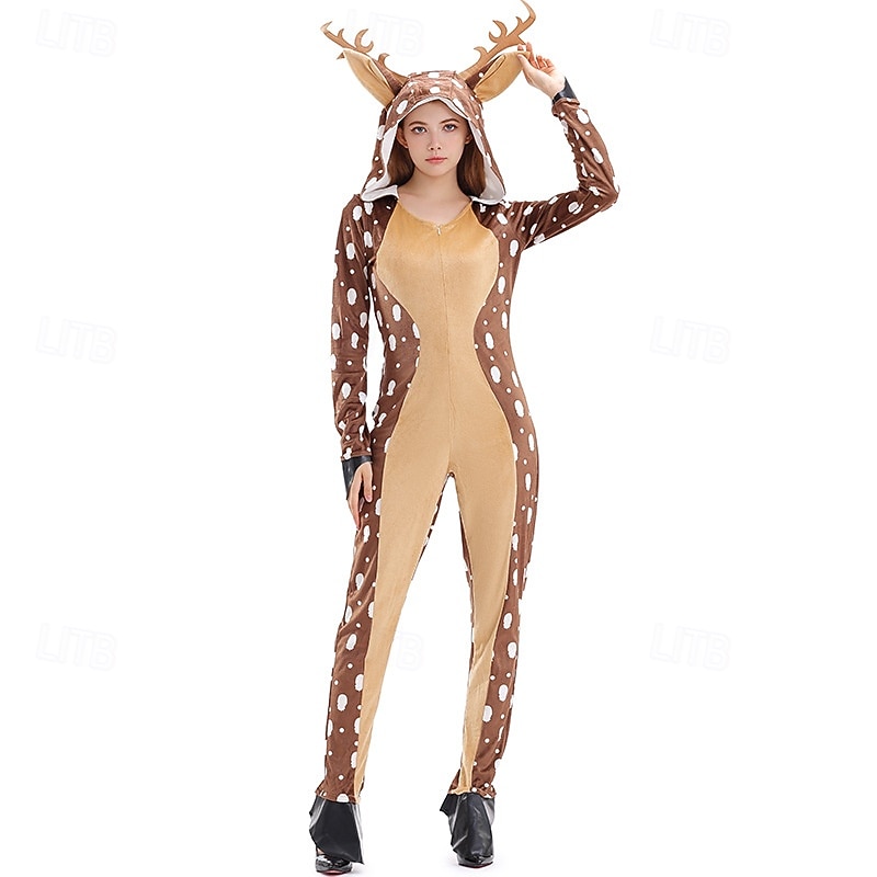 Animal Deer Halloween Fancy Costume Onesies Sexy Funny Costume Adults' Women's Halloween Carnival Performance Party Easy Halloween Costumes Dress Up3