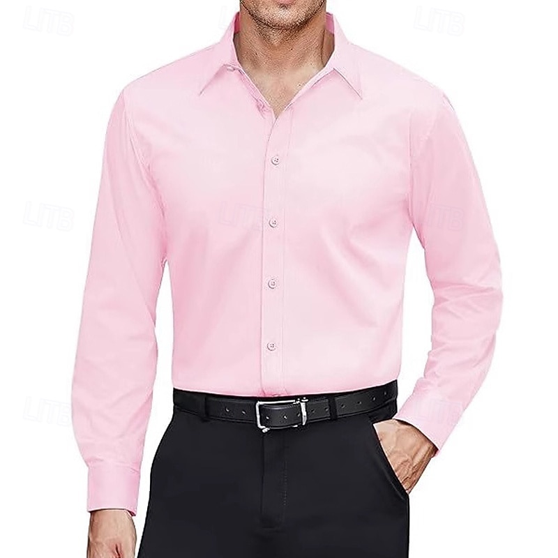 Men's Shirt Dress Shirt Non Iron Shirt Collared Shirt Button Up Shirt Plain Formal Wedding Black White Pink Blue Long Sleeve Turndown Summer Spring Clothing Apparel Plain3