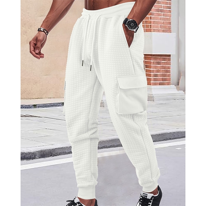 Men's Cargo Sweatpants Sweatpants Joggers Trousers Jacquard Drawstring Pocket Plain Comfort Sports Outdoor Daily Fashion Casual Black White Micro-elastic2