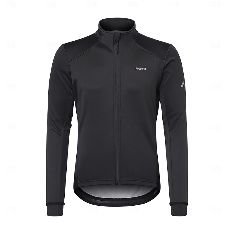 Arsuxeo Men's Cycling Jacket Windbreaker Fleece Jacket Winter Breathability Back Pocket Winter Sports Comfortable Bike Jacket Tracksuit Mountain Bike MTB Road Bike Cycling City Bike Cycling Black3