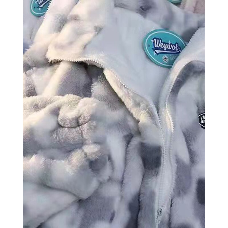 Women's Fleece Jacket Teddy Coat Faux Fur Coat Warm Comfortable Zipper Casual Tie Dye Vacation Street Casual Daily Wear Regular Stand Collar Regular Fit Long Sleeve Outerwear Pink Blue Gray Fall4