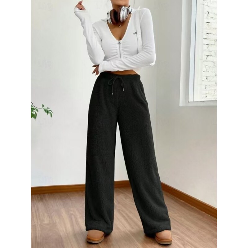 Women's Sweatpants Chinos Palazzo Pants Fashion Streetwear Basic Full Length High Waist Solid Color Plain Elastic Waistband Comfy Soft Comfortable Stretchy Outdoor Street Camel Black Khaki Spring3