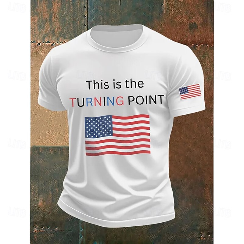 Men's Letter American Flag Short Sleeve Shirt T shirt Tee Tee Top Short Sleeve T shirt 3D Print Crew Neck Shirt Fashion Designer Casual Vacation Daily Holiday Black White Red All Seasons Clothing