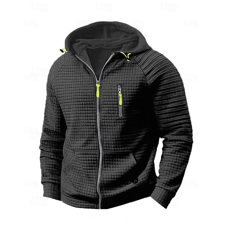 Men's Hoodie Full Zip Hoodie Black Khaki Gray Hooded Plain Zipper Pocket Sports & Outdoor Daily Holiday Polyester Streetwear Basic Casual Spring Fall Clothing Apparel Hoodies Sweatshirts2