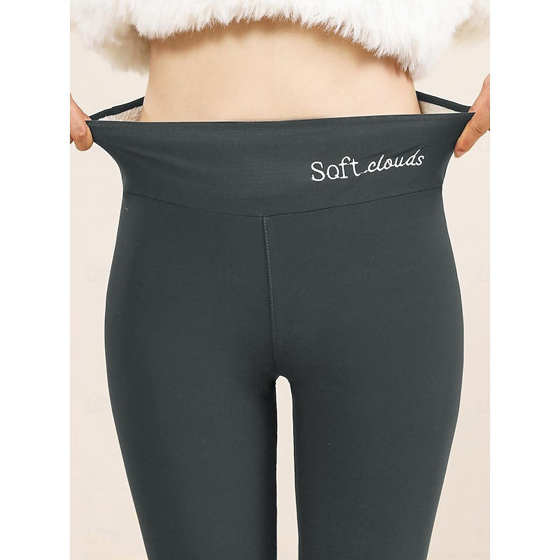 Women's Fleece Pants Leggings Fashion Streetwear Basic Full Length High Waist Plain High Cut Comfy Soft Comfortable High Elasticity Home Daily Navy Black Gray Fall Winter Regular Fit4