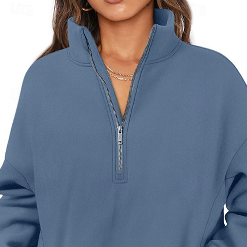 Women's Pullover Sweatshirts Zip Up Sweatshirts Plain Sports Fashion Casual Long Sleeve High Neck Regular Tops Street Dailywear Going out Half Zipper Quarter Zipper Zipper Blue Fall Winter2