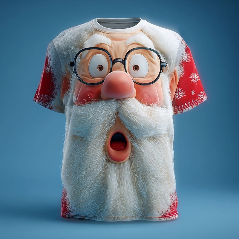 Christmas Men's Santa Claus 3D Cartoon T Shirt Short Sleeve T shirt 3D Print Crew Neck Shirt Daily Designer Artistic Vacation Party Street White 1 Red 3 Red All Seasons Clothing Apparel S M L XL XXL2