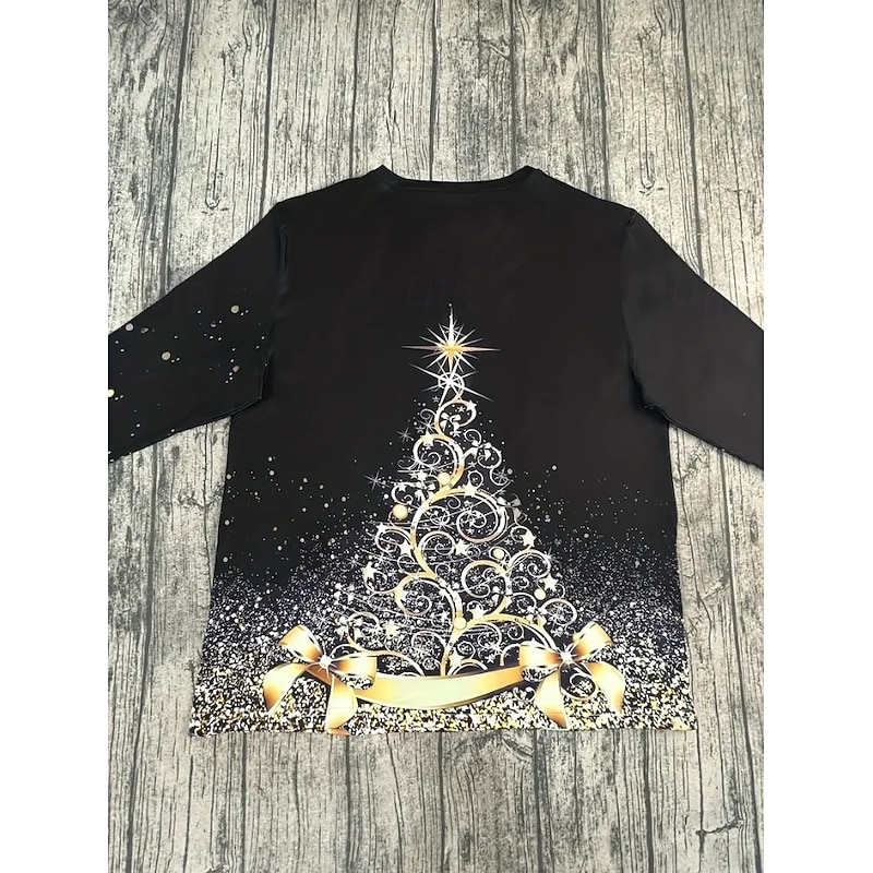 Christmas Women's T Shirt Graphic Christmas Tree Vintage Stylish Classic Long Sleeve V Neck Regular Tops Daily Print Black Spring Fall Winter2
