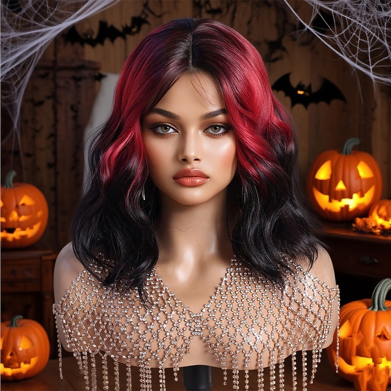 Synthetic Lace Wig Body Wave Style 14 inch Multi-color Middle Part U Part Wig Women's Wig Black / Red2