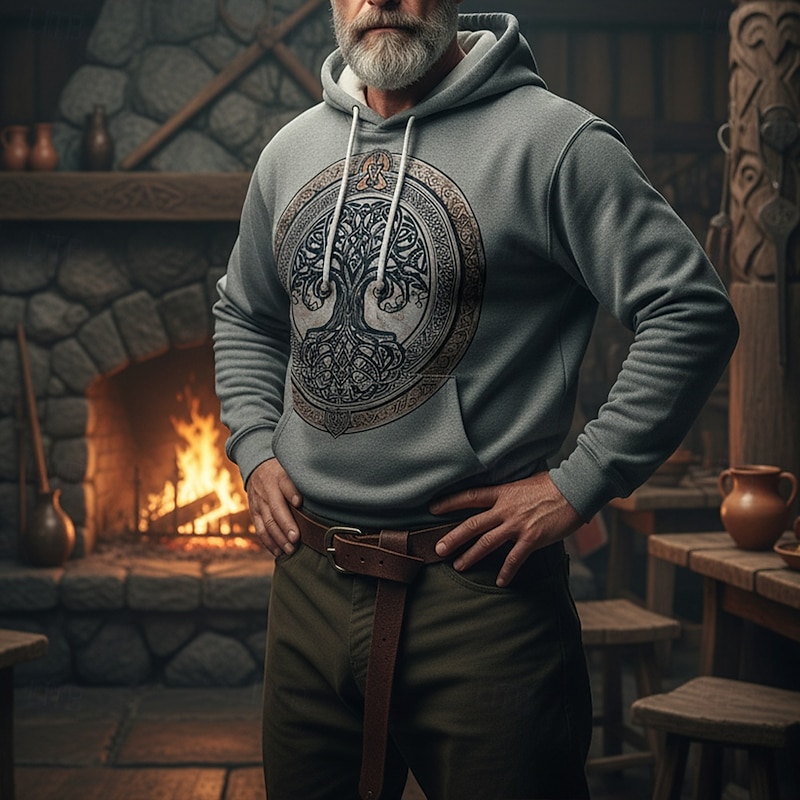 Men's Tree Hoodie Fashion Daily Hooded Vacation Party Streetwear Gray Printing Fall Winter Designer