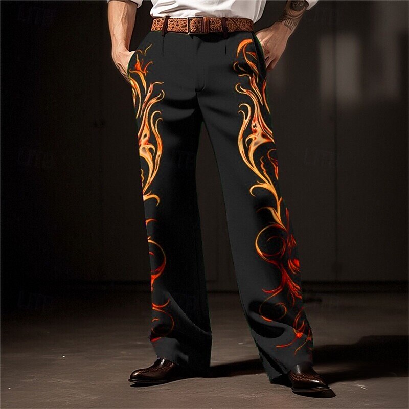 Flame Business Casual Men's 3D Print Dress Pants Pants Trousers Outdoor Street Wear to work Polyester Yellow Red Blue S M L High Elasticity Pants2