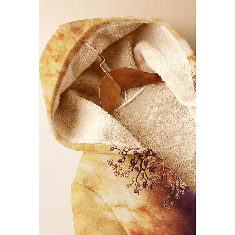 Women's Zip Up Hoodies Graphic Geometric Paisley Elegant Warm Vintage Long Sleeve Hooded Regular Tops Home Work Party Evening Wear Zip Up Zipper Print Yellow Spring Fall Winter3