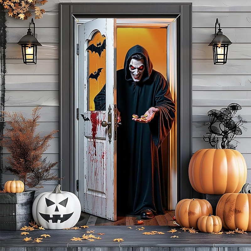 Halloween Tapestry Door Cover Outdoor Banners Grim Reaper 3D Dark Punk Gothic Style Party Dorm Teens Room College Dorm Guys Man Cave Frat Bedroom Shooting Backgrounds Home Decor3