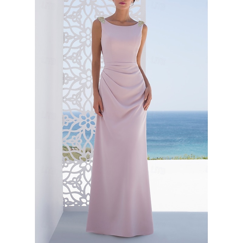 Mermaid / Trumpet / Sheath / Column Bridesmaid Dress Bateau Neck Sleeveless Pink Floor Length Stretch Fabric with Ruching / Solid Color 2022