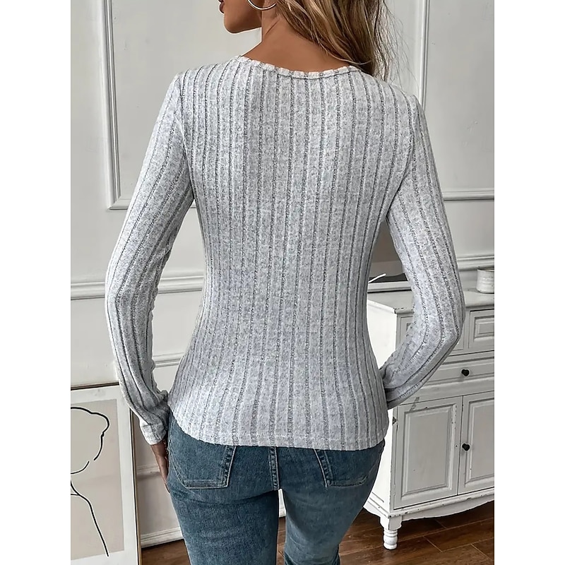 Women's Blouse Solid Color Elegant Stylish Basic Long Sleeve Crew Neck Regular Tops Daily Lace Patchwork Black White Pink Purple Gray Spring Fall Winter3