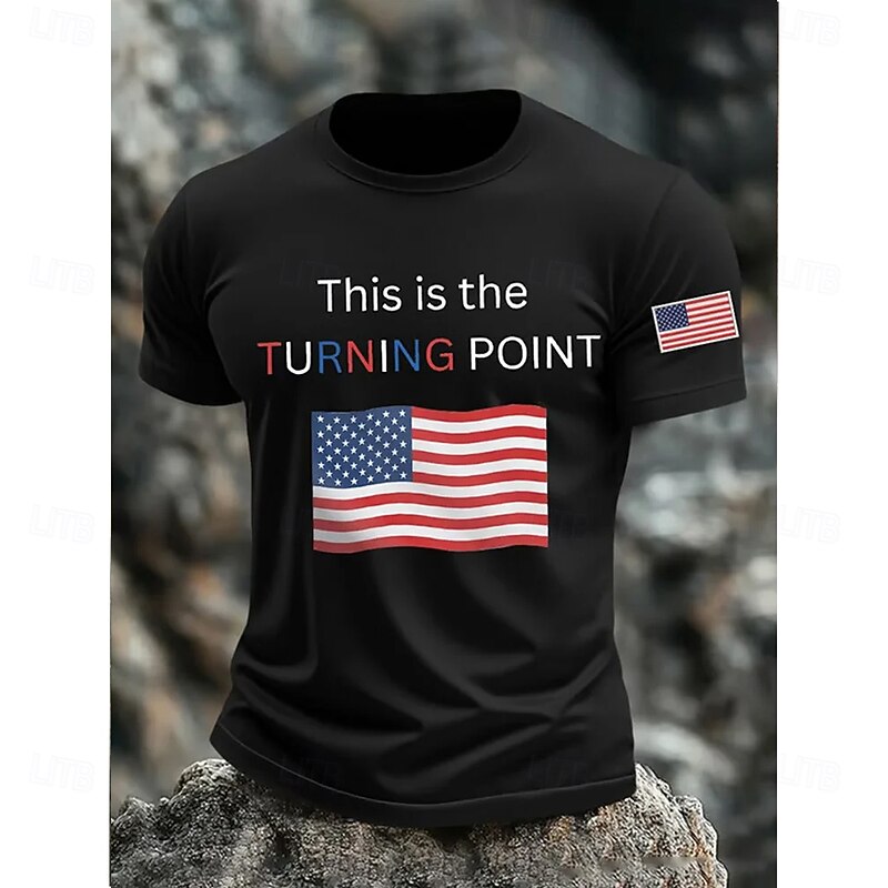Men's Letter American Flag Short Sleeve Shirt T shirt Tee Tee Top Short Sleeve T shirt 3D Print Crew Neck Shirt Fashion Designer Casual Vacation Daily Holiday Black White Red All Seasons Clothing2