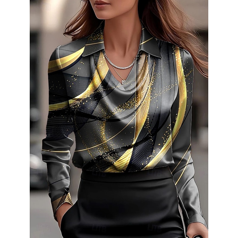 Women's Shirt Ombre Graphic Geometric Elegant Stylish Basic Long Sleeve Cowl Neck Regular Tops Work Party Evening Wear Daily Ruched Draped Black And White Black and gray Black Fall Winter2