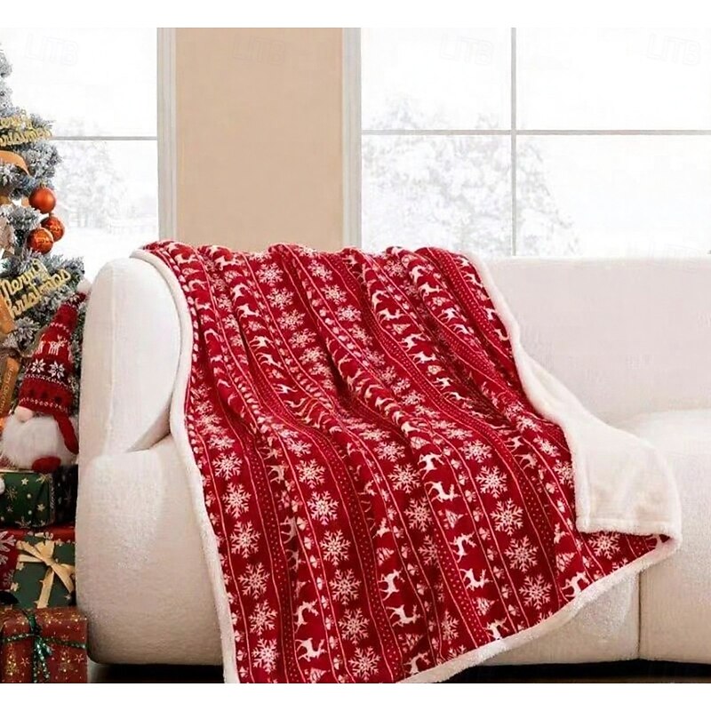 Sherpa Flannel Blanket, Halloween & Christmas Snowflake Cozy Throw, Warm Gift Blanket for Sofa & Bed2