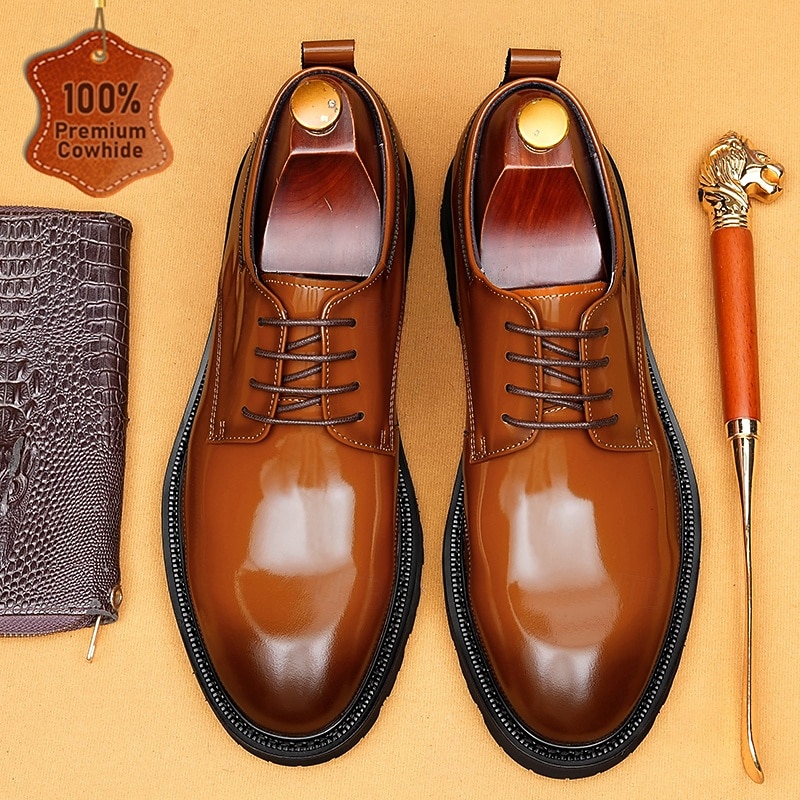 Men's Light Brown Oxford Dress Shoes Classic Lace-Up Business Formal Footwear for Office, Weddings and Evening Events