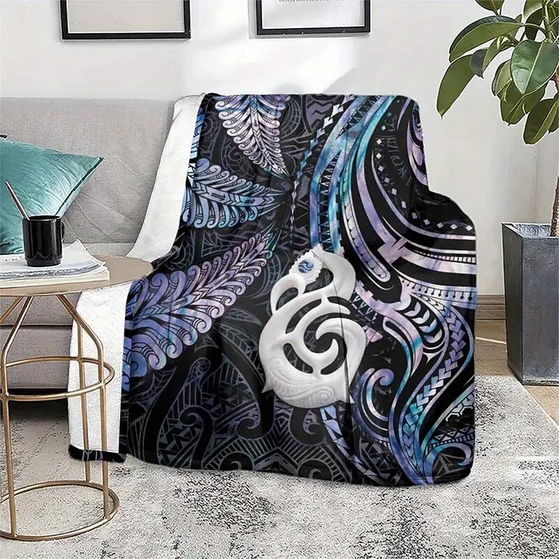 Fleece Throw Blanket for Couch Dragon Tattoo Art 3D Tribal Maori Polynesian Sofa Bed Decorative Warm Blanket Home Decor3