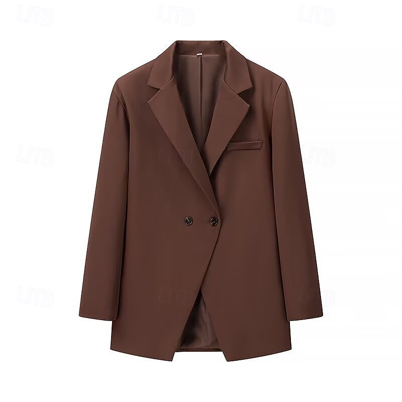 Women's Blazer Comfortable Pocket Buttons Modern Plain Formal Outdoor Vacation Office Regular Turndown Regular Fit Long Sleeve Outerwear Brown Khaki Spring Fall