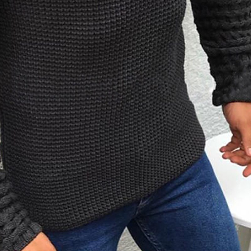 Men's Sweater Pullover Sweater Jumper Ribbed Cable Knit Regular Tops Knitted Slim Fit Plain Crew Neck Knitwear Contemporary Casual Daily Wear Clothing Apparel Fall Black S M L3