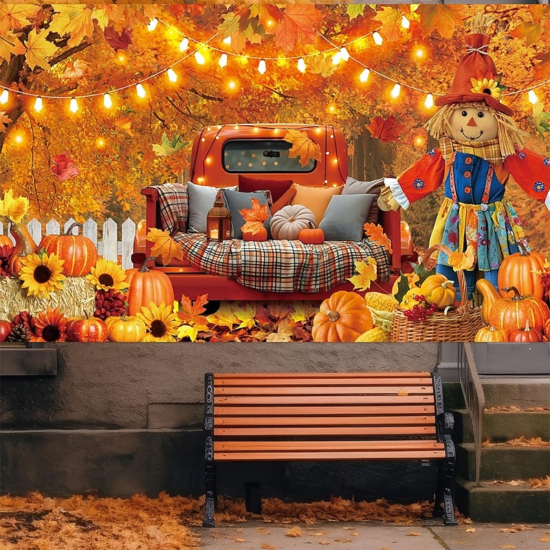 Halloween Garage Door Cover Large Hanging Backdrop Pumpkin Farm Rustic Cottagecore Party Outdoor Shooting Backgrounds Yard Haunted House Home Decor2